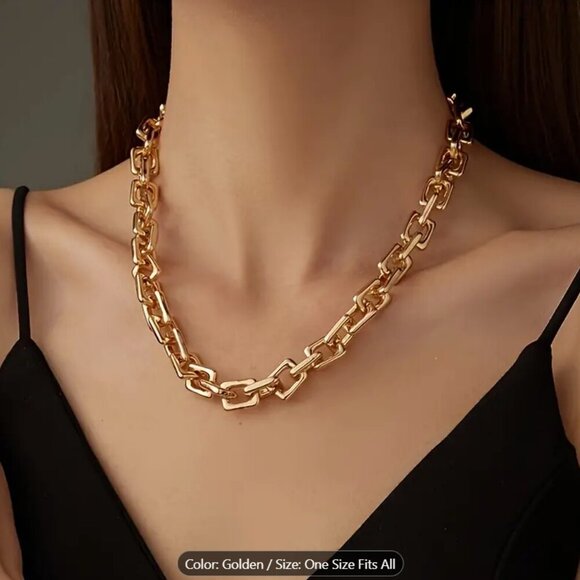 Hip-Hop Style Chunky Chain Necklace - 14K Gold Plated, Durable Copper Alloy - Picture 1 of 7
